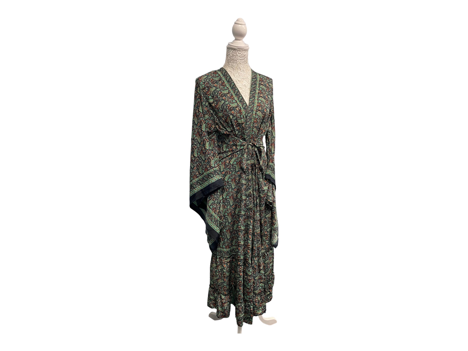 Festival Stall LTD Boho festival Clothing Boho hippie, festival, 100% silk, beach, kimono, cover up, belt wrap, long, red