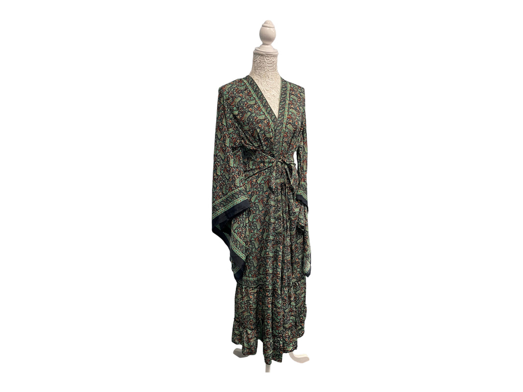 Festival Stall LTD Boho festival Clothing Boho hippie, festival, 100% silk, beach, kimono, cover up, belt wrap, long, red