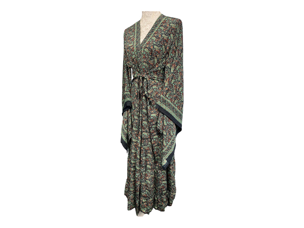 Festival Stall LTD Boho festival Clothing Boho hippie, festival, 100% silk, beach, kimono, cover up, belt wrap, long, red