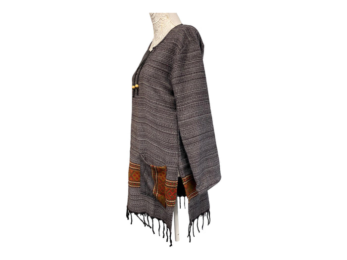 Festival Stall LTD Boho festival Clothing TUNIC Boho Hippie GREY JUMPER PULLOVER SWEATER winter warm tassel top 8 10 12 14
