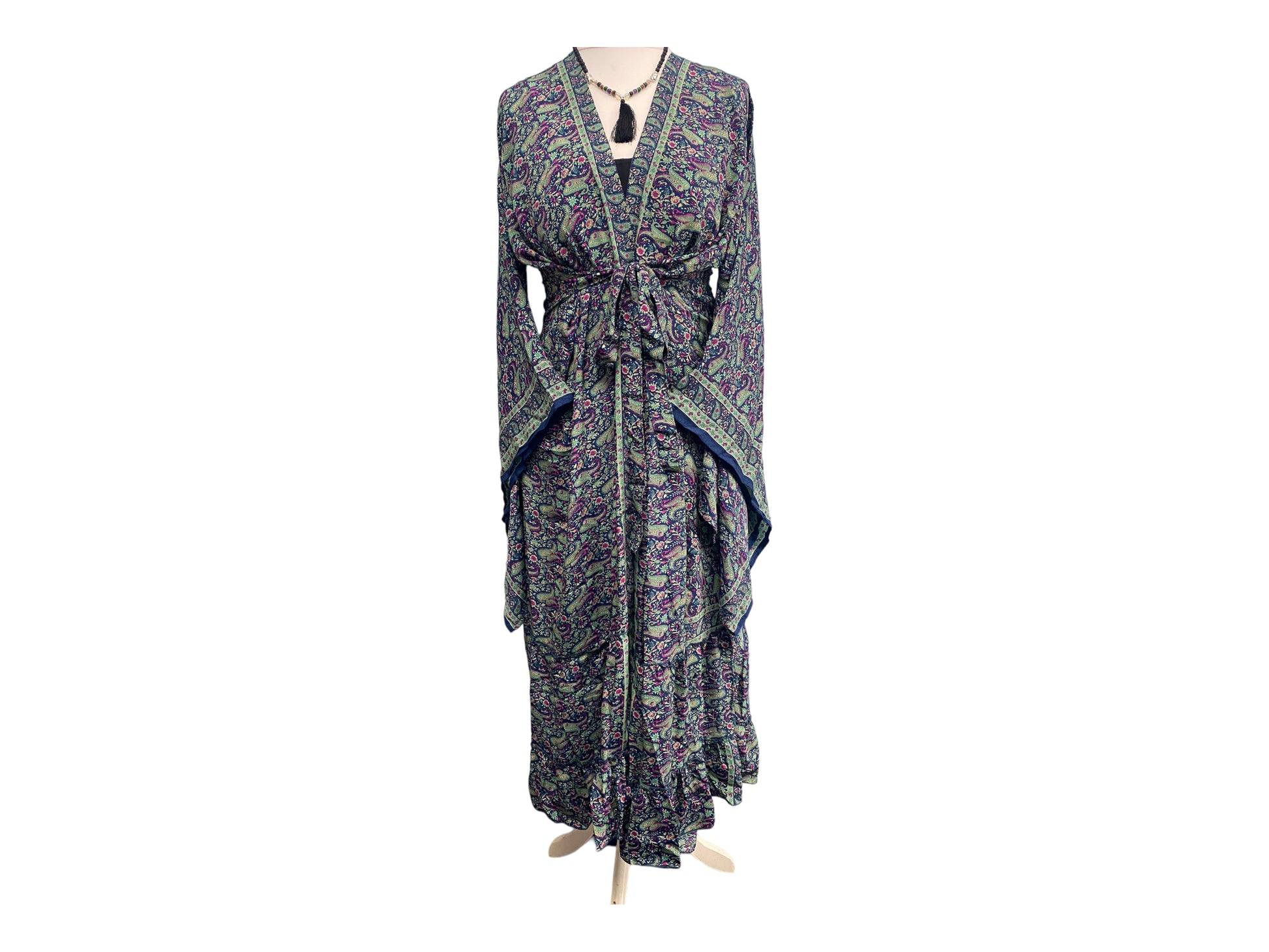 Festival Stall LTD Boho festival Clothing Boho hippie, silk, beach, kimono, cover up, wrap, long, blue & purple, beach,