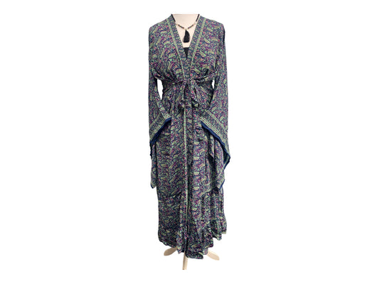 Festival Stall LTD Boho festival Clothing Boho hippie, silk, beach, kimono, cover up, wrap, long, blue & purple, beach,