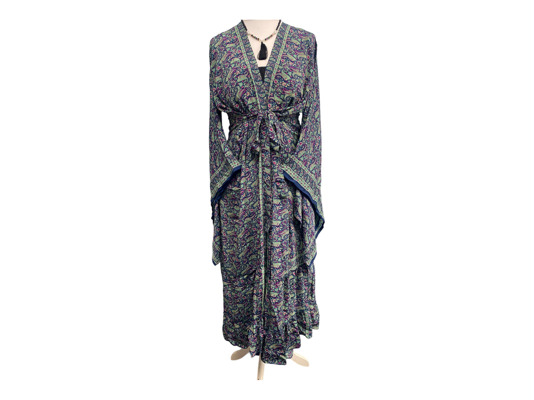Festival Stall LTD Boho festival Clothing Boho hippie, silk, beach, kimono, cover up, wrap, long, blue & purple, beach,