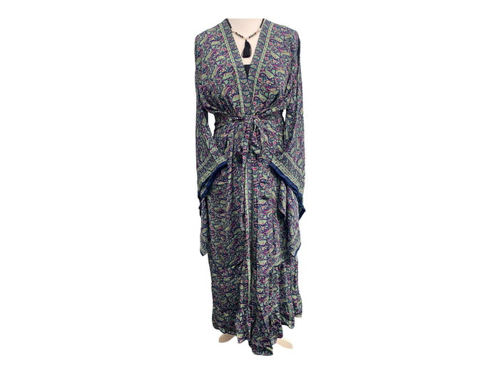 Festival Stall LTD Boho festival Clothing Boho hippie, silk, beach, kimono, cover up, wrap, long, blue & purple, beach,