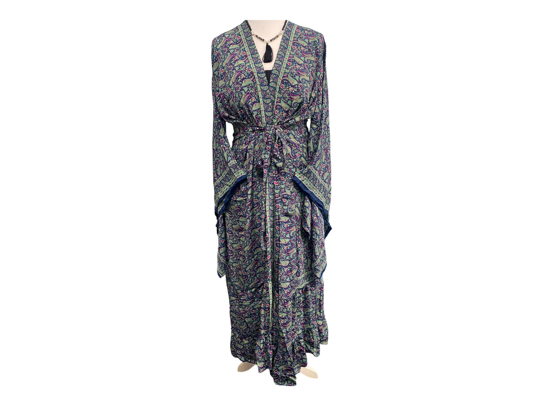 Festival Stall LTD Boho festival Clothing Boho hippie, silk, beach, kimono, cover up, wrap, long, blue & purple, beach,