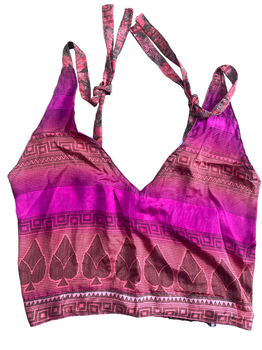 Festival Stall LTD Boho festival Clothing Pretty PINK SILK Crop Top sexy Boho Hippy Festival summer sun vest UK 8 10 12