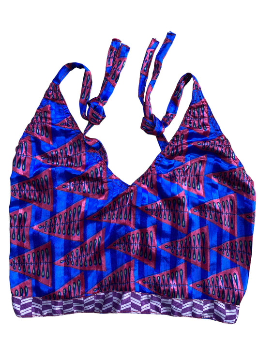 Festival Stall LTD Boho festival Clothing Pretty BLUE SILK Crop Top sexy Boho Hippy Festival summer sun vest UK 8 10 12