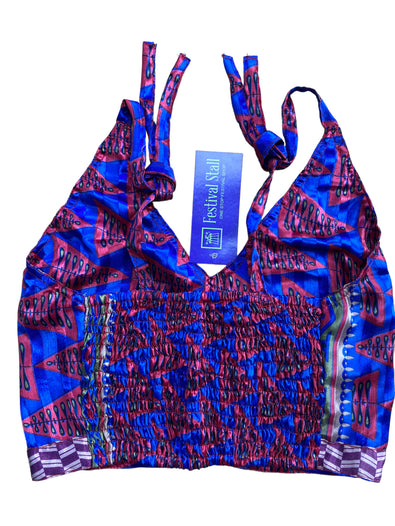 Festival Stall LTD Boho festival Clothing Pretty BLUE SILK Crop Top sexy Boho Hippy Festival summer sun vest UK 8 10 12