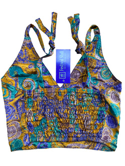 Festival Stall LTD Boho festival Clothing Pretty BLUE SILK Crop Top sexy Boho Hippy Festival summer sun vest UK 8 10 12