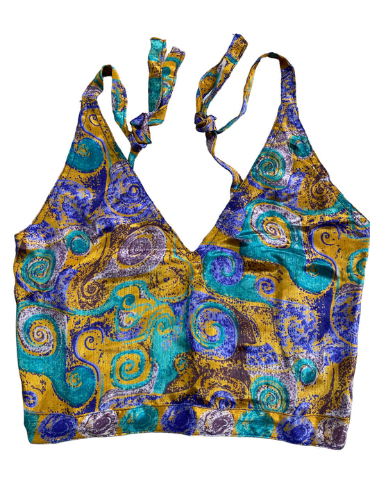 Festival Stall LTD Boho festival Clothing Pretty BLUE SILK Crop Top sexy Boho Hippy Festival summer sun vest UK 8 10 12