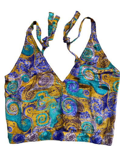 Festival Stall LTD Boho festival Clothing Pretty BLUE SILK Crop Top sexy Boho Hippy Festival summer sun vest UK 8 10 12
