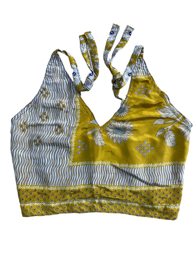 Festival Stall LTD Boho festival Clothing Pretty YELLOW SILK Crop Top sexy Boho Hippy Festival summer sun vest UK 8 10 12