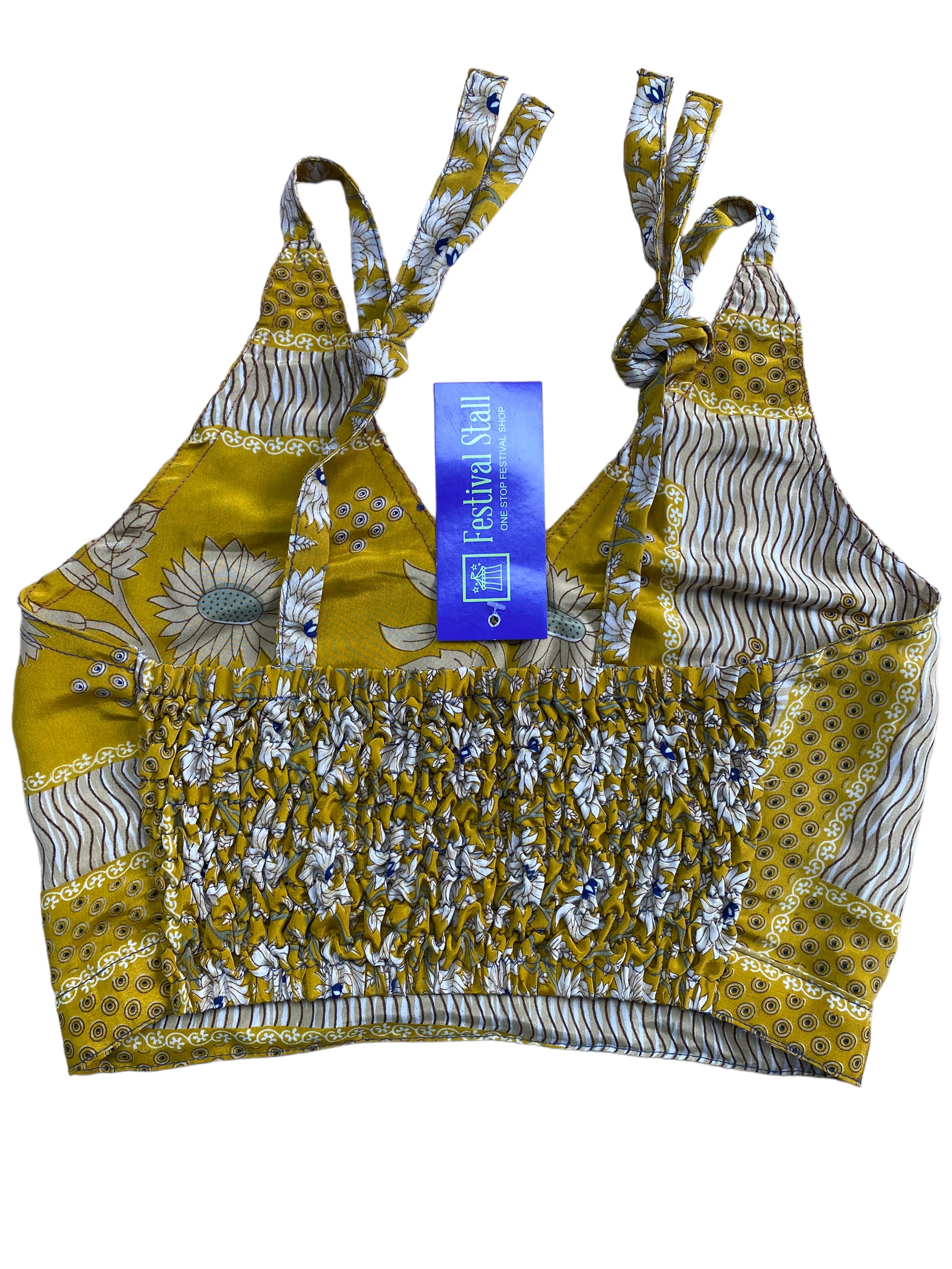 Festival Stall LTD Boho festival Clothing Pretty YELLOW SILK Crop Top sexy Boho Hippy Festival summer sun vest UK 8 10 12