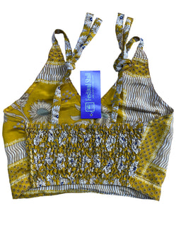 Festival Stall LTD Boho festival Clothing Pretty YELLOW SILK Crop Top sexy Boho Hippy Festival summer sun vest UK 8 10 12