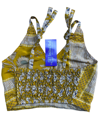 Festival Stall LTD Boho festival Clothing Pretty YELLOW SILK Crop Top sexy Boho Hippy Festival summer sun vest UK 8 10 12