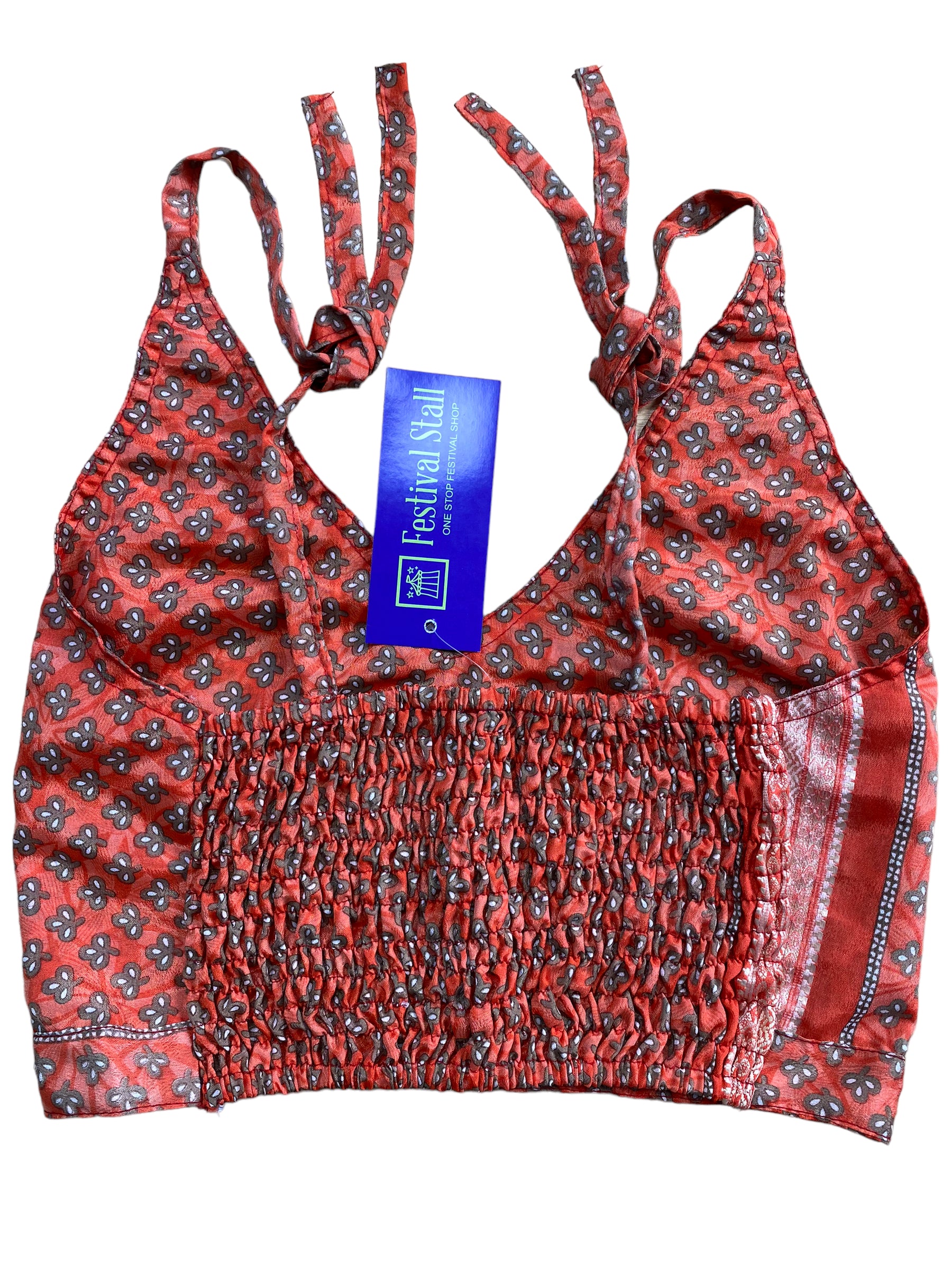 Festival Stall LTD Boho festival Clothing Pretty Coral SILK Crop Top sexy Boho Hippy Festival summer sun vest UK 8 10 12