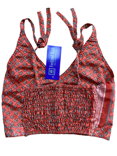Festival Stall LTD Boho festival Clothing Pretty Coral SILK Crop Top sexy Boho Hippy Festival summer sun vest UK 8 10 12
