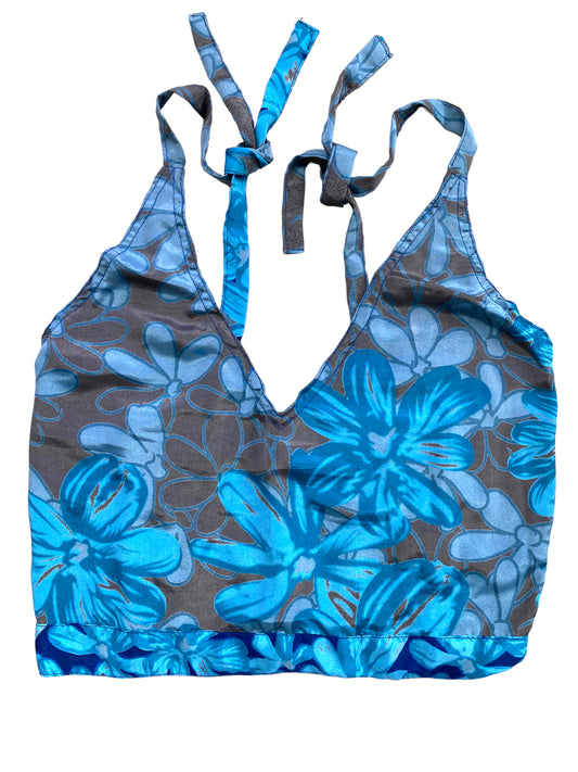 Festival Stall LTD Boho festival Clothing Pretty BLUE SILK Crop Top sexy Boho Hippy Festival summer sun vest UK 8 10 12