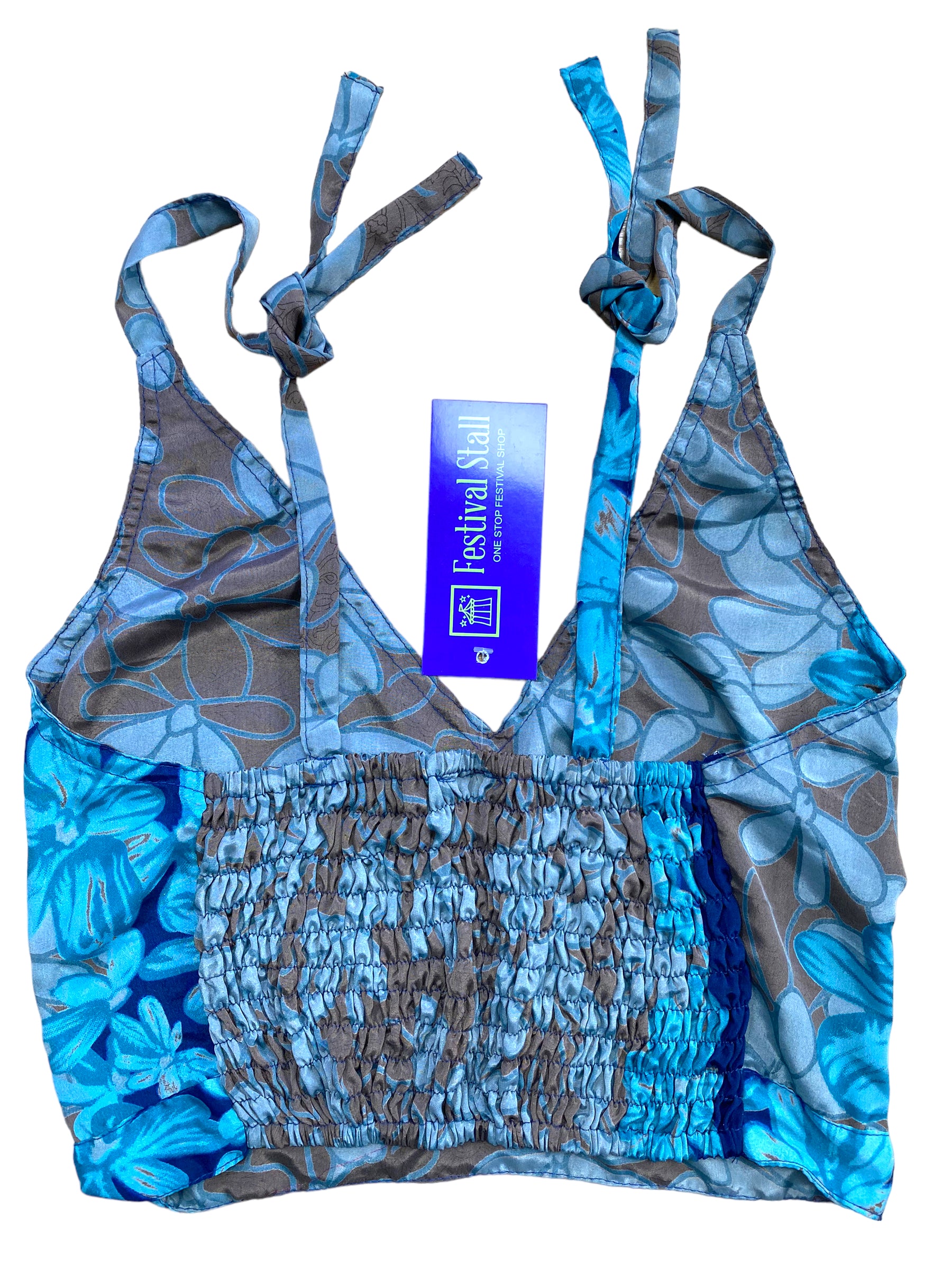 Festival Stall LTD Boho festival Clothing Pretty BLUE SILK Crop Top sexy Boho Hippy Festival summer sun vest UK 8 10 12