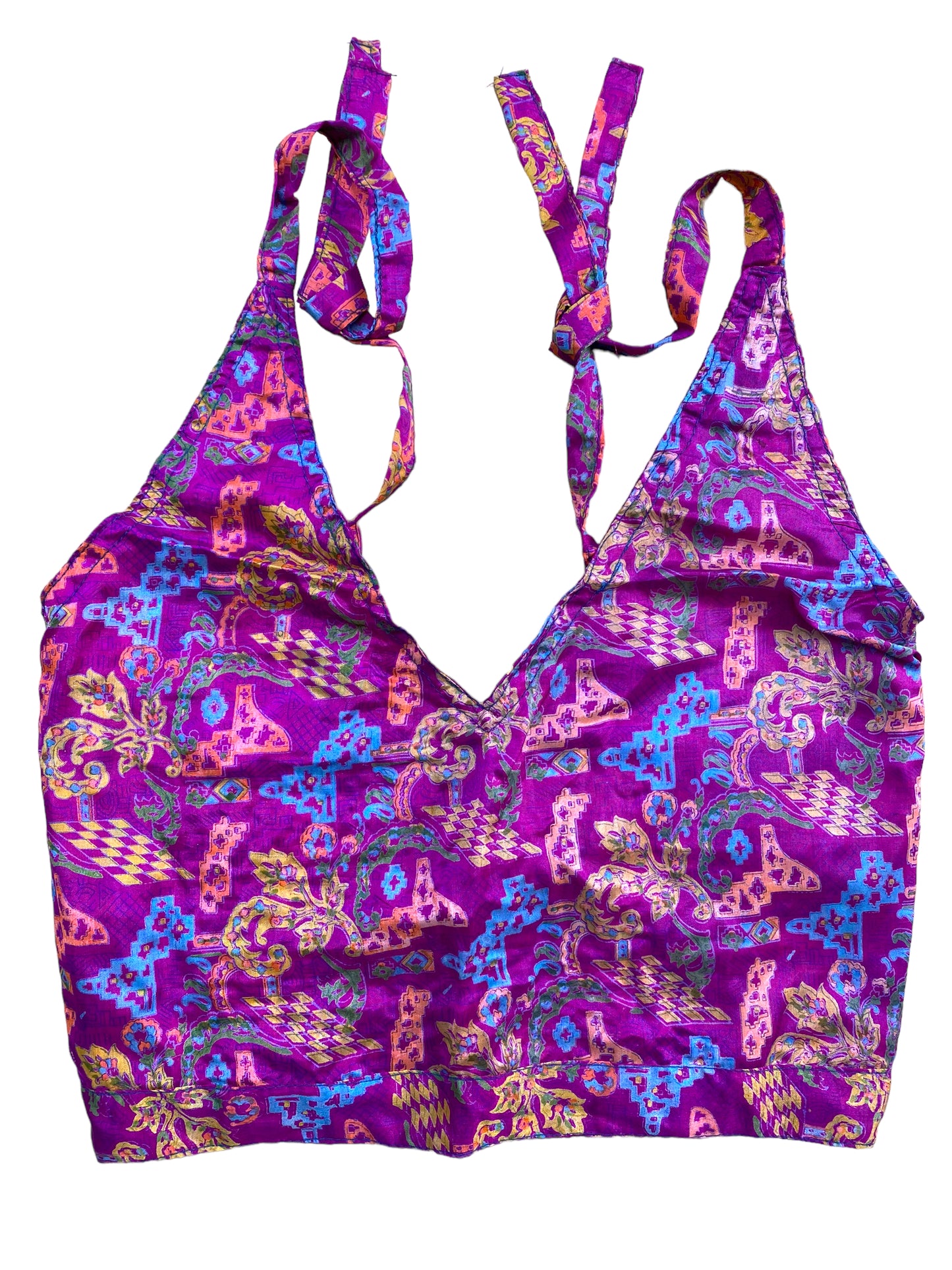 Pretty BLUE SILK Crop Top sexy Boho Hippy Festival summer sun vest UK 8 10 12