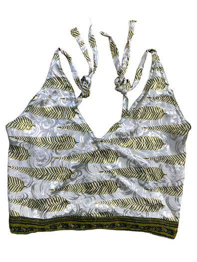 Festival Stall LTD Boho festival Clothing Pretty GREEN SILK Crop Top sexy Boho Hippy Festival summer sun vest UK 8 10 12