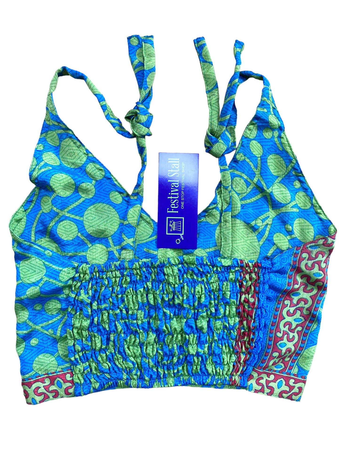 Festival Stall LTD Boho festival Clothing Pretty BLUE SILK Crop Top sexy Boho Hippy Festival summer sun vest UK 8 10 12