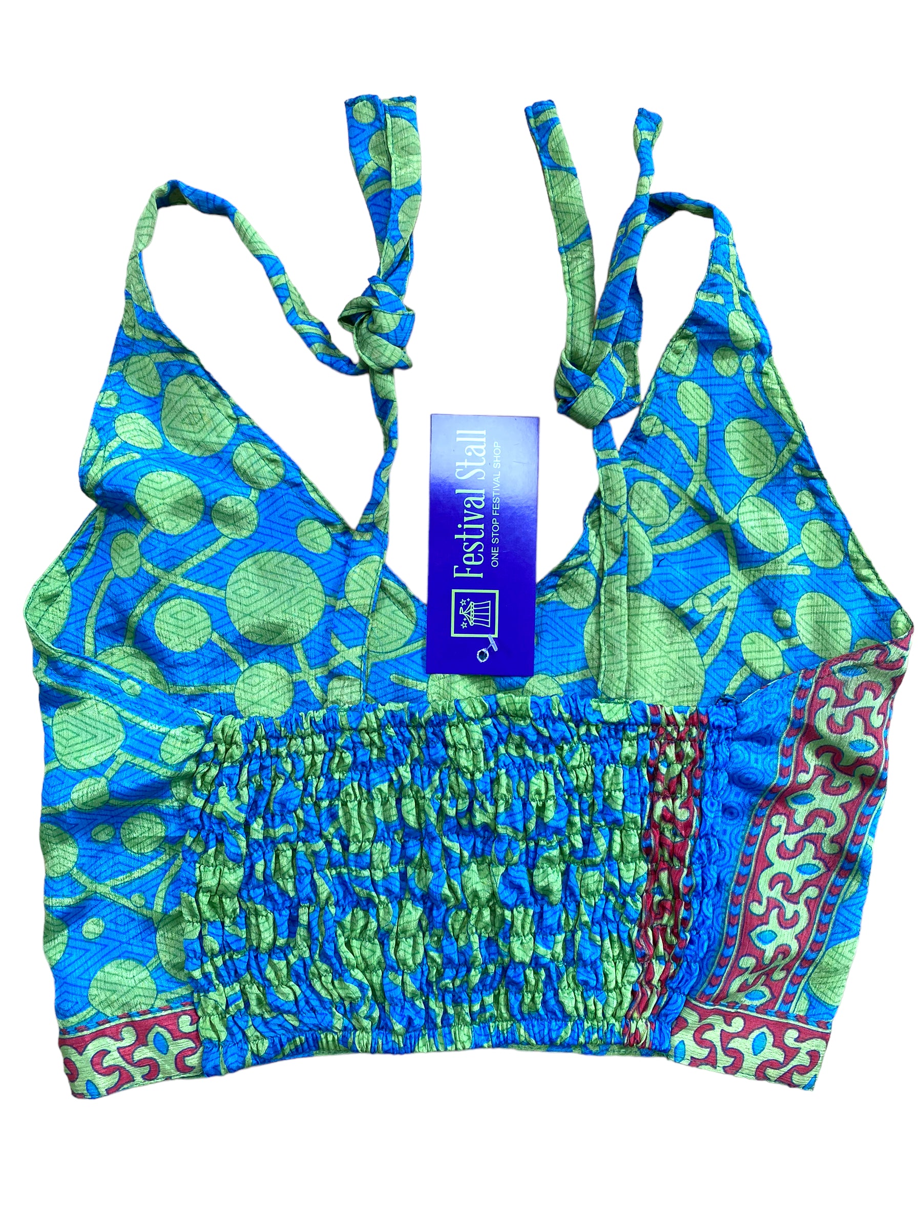 Festival Stall LTD Boho festival Clothing Pretty BLUE SILK Crop Top sexy Boho Hippy Festival summer sun vest UK 8 10 12