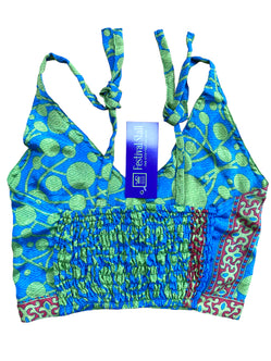 Festival Stall LTD Boho festival Clothing Pretty BLUE SILK Crop Top sexy Boho Hippy Festival summer sun vest UK 8 10 12