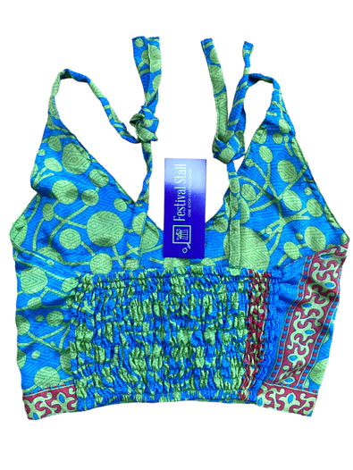 Festival Stall LTD Boho festival Clothing Pretty BLUE SILK Crop Top sexy Boho Hippy Festival summer sun vest UK 8 10 12