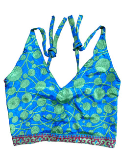 Festival Stall LTD Boho festival Clothing Pretty BLUE SILK Crop Top sexy Boho Hippy Festival summer sun vest UK 8 10 12