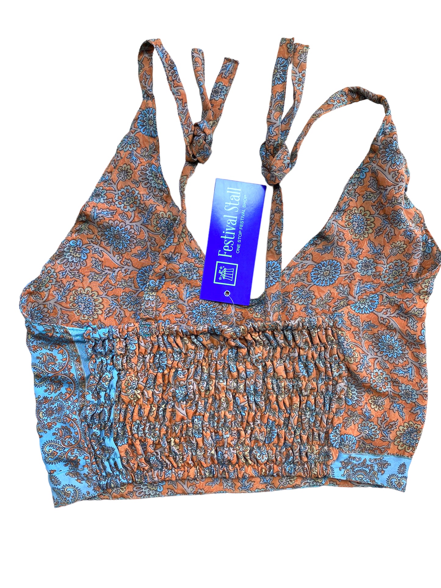 Festival Stall LTD Boho festival Clothing Pretty Coral SILK Crop Top sexy Boho Hippy Festival summer sun vest UK 8 10 12