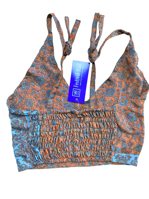 Festival Stall LTD Boho festival Clothing Pretty Coral SILK Crop Top sexy Boho Hippy Festival summer sun vest UK 8 10 12