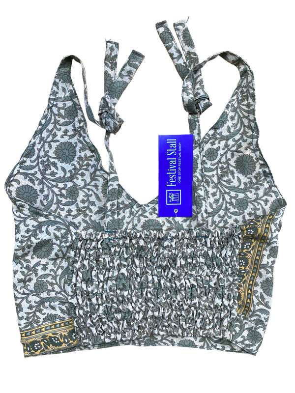 Festival Stall LTD Boho festival Clothing Pretty GREEN SILK Crop Top sexy Boho Hippy Festival summer sun vest UK 8 10 12