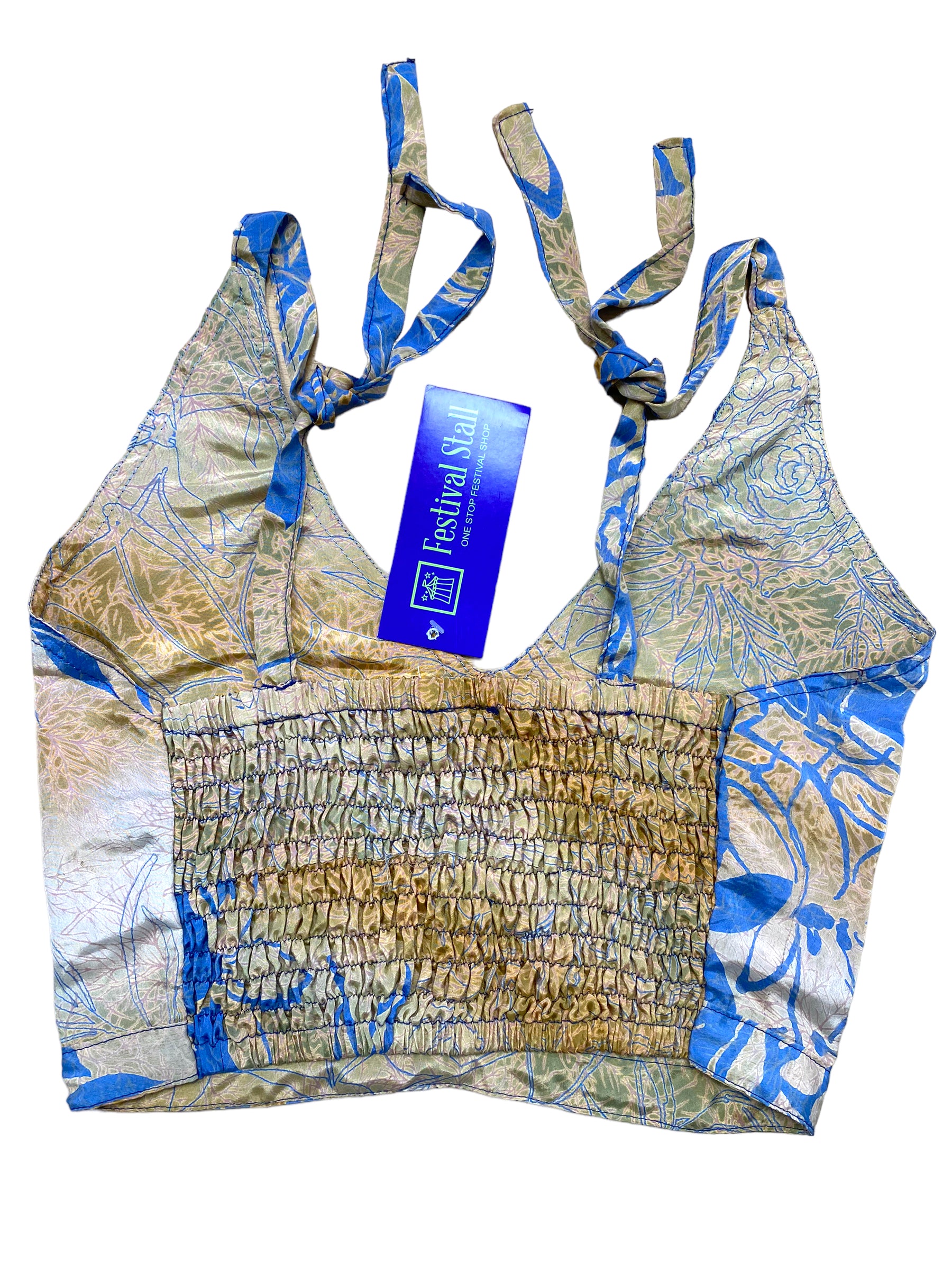 Festival Stall LTD Boho festival Clothing Pretty BLUE SILK Crop Top sexy Boho Hippy Festival summer sun vest UK 8 10 12