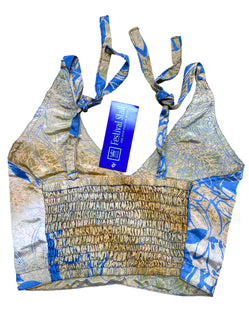 Festival Stall LTD Boho festival Clothing Pretty BLUE SILK Crop Top sexy Boho Hippy Festival summer sun vest UK 8 10 12