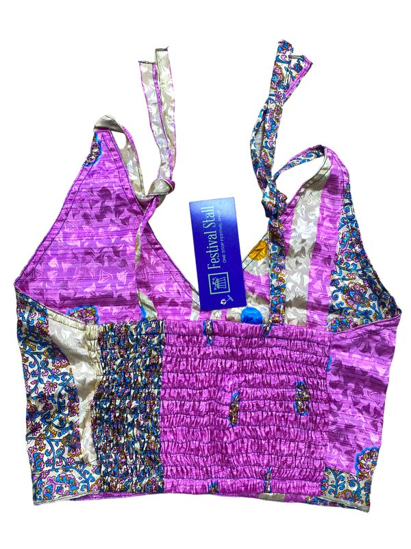 Festival Stall LTD Boho festival Clothing Pretty PINK SILK Crop Top sexy Boho Hippy Festival summer sun vest UK 8 10 12