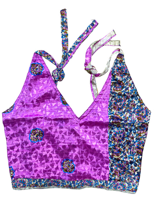 Festival Stall LTD Boho festival Clothing Pretty PINK SILK Crop Top sexy Boho Hippy Festival summer sun vest UK 8 10 12