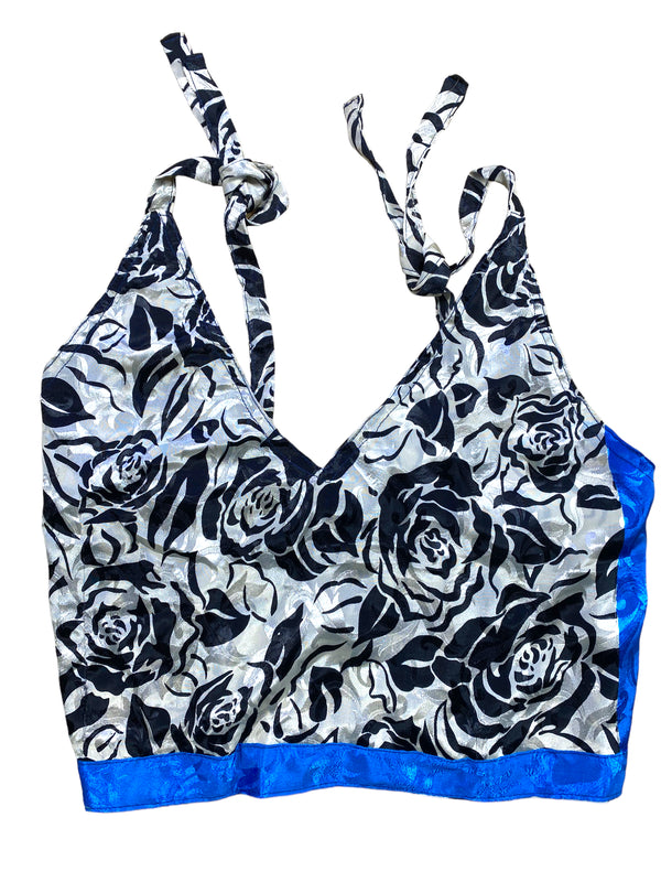 Festival Stall LTD Boho festival Clothing Pretty BLUE SILK Crop Top sexy Boho Hippy Festival summer sun vest UK 8 10 12