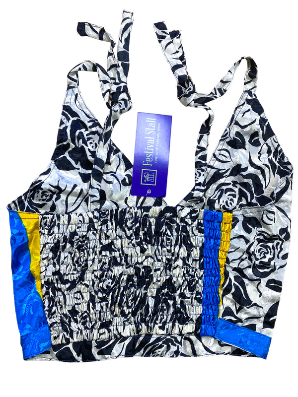 Festival Stall LTD Boho festival Clothing Pretty BLUE SILK Crop Top sexy Boho Hippy Festival summer sun vest UK 8 10 12