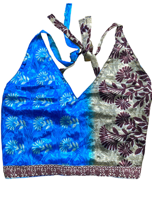 Festival Stall LTD Boho festival Clothing Pretty BLUE SILK Crop Top sexy Boho Hippy Festival summer sun vest UK 8 10 12