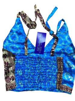 Festival Stall LTD Boho festival Clothing Pretty BLUE SILK Crop Top sexy Boho Hippy Festival summer sun vest UK 8 10 12