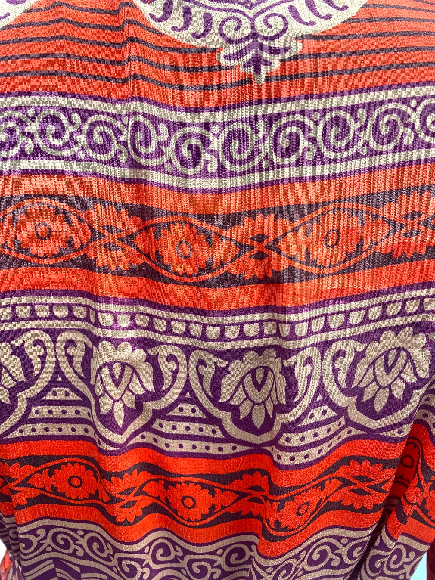 WRAP DRESS RED Vintage retro Bell Sleeve SARI SILK Boho Hippy Festival UK 14-20