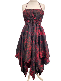 Festival Dress Sexy Boho Pixie SILK hanky hem RED goth Hippy gypsy UK 8-14