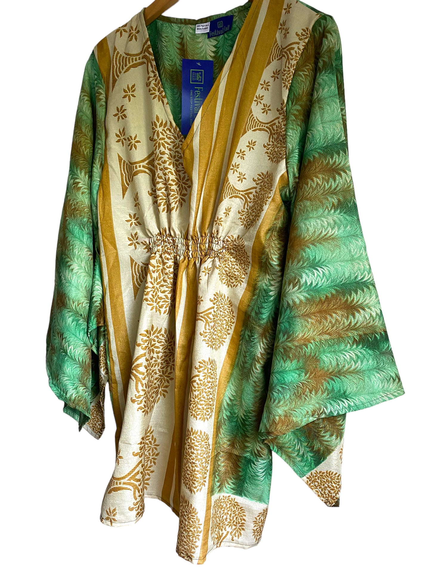 Festival Stall LTD Boho festival Clothing Kaftan tunic top blouse beach cover up short dress UK 12 - 18 recycled Sari Silk