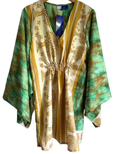 Festival Stall LTD Boho festival Clothing Kaftan tunic top blouse beach cover up short dress UK 12 - 18 recycled Sari Silk