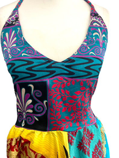 Festival Stall LTD Boho festival Clothing Summer Festival Dress patchwork hanky hem recycled Sari silk hippy pixie UK 8 - 12