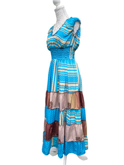 Long Summer Dress recycled Sari-Silk Boho Hippy Festival party outfit UK 8-12