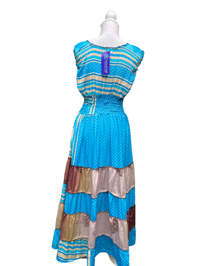Long Summer Dress recycled Sari-Silk Boho Hippy Festival party outfit UK 8-12