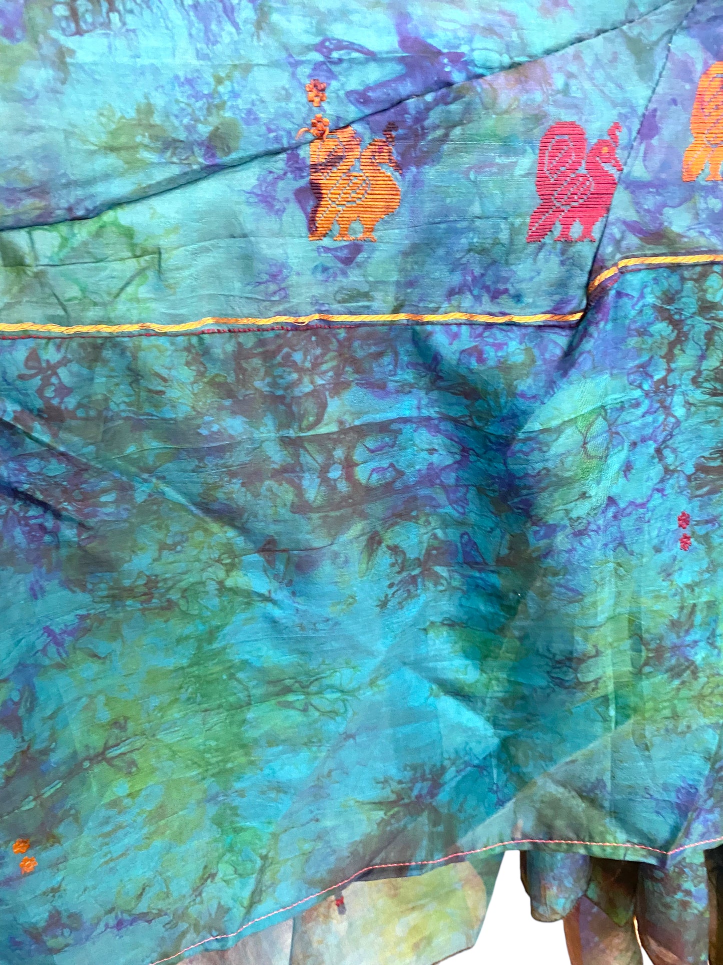 Festival Dress Sexy Boho Pixie SILK hanky hem BLUE & GREEN Hippy gypsy UK 8-14