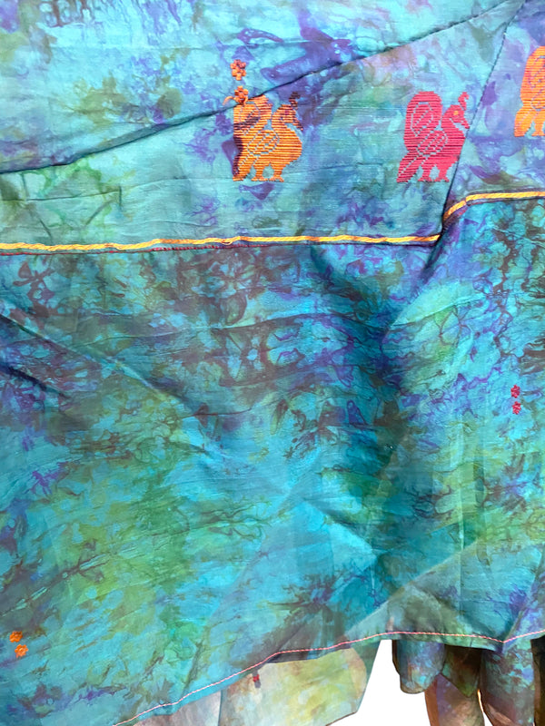 Festival Dress Sexy Boho Pixie SILK hanky hem BLUE & GREEN Hippy gypsy UK 8-14